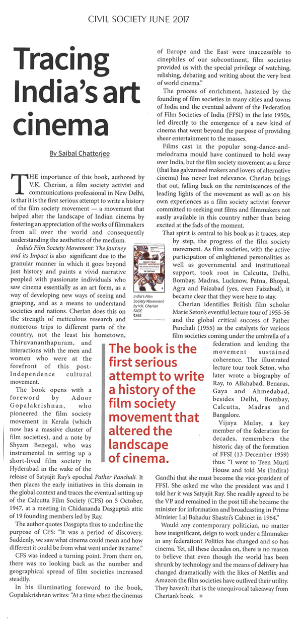 Review of My Book by Saibal Chatterjee, Eminent Film Writer in the Journal Civil Society.