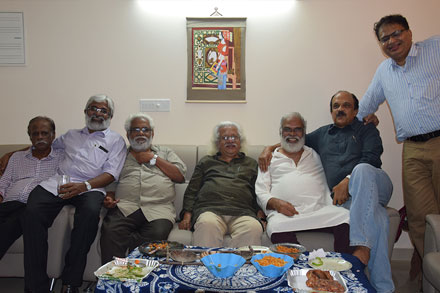 The greater evening at my flat in Trivandru. Adoor, TV Chandran, Zacharia KR Mohanan and Sunny Joesph.