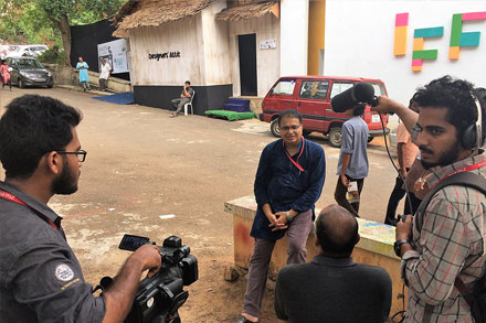 Media freaked out on the release function. A TV interview at the IFFK, Trivandrum.